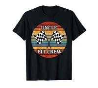 Mens Race Car Checkered Flags Uncle Pit Crew Vintage Style Retro T-Shirt