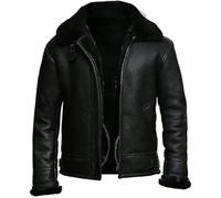 Mens Raf Aviator Leather Jacket B3 Flying Bomber Fashion WW2 Pilot Winter Sheepskin Leather Jacket (as8, alpha, xx_l, regular, regular, Black Sheep With Black Fur)
