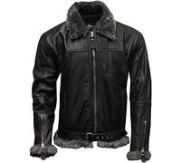 Mens Raf Aviator Leather Jacket B3 Flying Bomber Fashion WW2 Pilot Winter Sheepskin Leather Jacket (as8, alpha, x_l, regular, regular, Black Sheep With Grey)