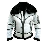 Mens Raf Aviator Leather Jacket B3 Flying Bomber Fashion WW2 Pilot Winter Sheepskin Leather Jacket (as8, alpha, l, regular, regular, White Sheep With Black Fur)