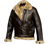 Mens Raf Aviator Leather Jacket Real Shearling Genuine Sheepskin B3 Bomber Flight Flying Winter Coat WW2 - Brown (UK, Gen, 3XL)
