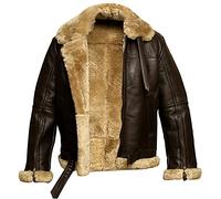 Mens Raf Aviator Leather Jacket Real Shearling Genuine Sheepskin B3 Bomber Flight Flying Winter Coat WW2 - Brown