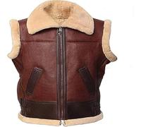 Men's RAF Shearling Sheepskin Leather Vest Genuine Brown Aviator Leather Jacket with Faux Fur Lining Winter WW2 (UK, Alpha, XL, Regular, Regular, Brown)