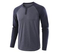Men's Raglan Henley Shirt Long Sleeve Casual Baseball T-Shirts Color Matching Cotton Vintage Slim-Fit Sports Tee, Grey 4, Medium