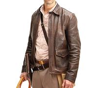 Men's Raiders of The Lost Ark Indiana Jones Harrison Ford Vintage Brown Bomber Leather Jacket-Genuine Cowhide Leather Jacket (Brown, M)