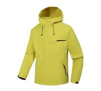 Men'S Rain Jacket Lightweight Breathable Solid Color Hoodie Jacket Mountain Climbing Camping Hiking Outdoor-Jacket A-Yellow S
