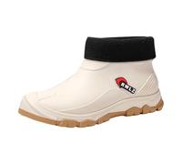 Men's Rain Shoes Short Boot for Commute and Outdoor Use - Easy Clean Rubber Footwear with Gaiters and Cozy Warmlined Interior Versatile All-Weather Footwear for Autumn and Winter (White, 6)