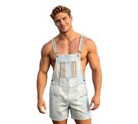 Men's Rainbow Print Short Dungarees | LGBTQ Pride Month Overalls with Pockets | Straight Leg Loose Fit Summer Work Trousers | Colourful Streetwear Funky Bib & Brace for Beach Holiday & Party