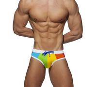 Men's Rainbow Striped Triangle Swim Briefs Elastic Swim Trunks with Adjustable Drawstring Low Waist Swimming Shorts Bikini Sport Swimsuit Colorful Beach Swimwear for Pool, Surf & Summer Holidays