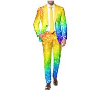 Mens Rainbow Suit Pride Clothes 2 Piece Suits One Button Notched Lapel Slim Fit Tuxedo Suit Blazer Trousers Set Party Costume (A01-Yellow, M)