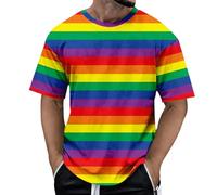 Men's Rainbow T-Shirt Striped Round Neck Short Sleeve Shirt Gay Flag and LGBT Rainbow Shirt Cotton Striped Tops Hawaii Surf Beach Shirt, yellow, XXL