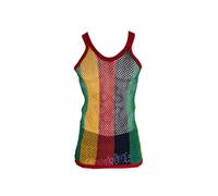 Men's Rasta Mesh String Vests - 4 Unique Designs - 100% Egyptian Cotton - Multicolour Reggae Style Tank Tops (UK, Alpha, M, Regular, Regular, Red)