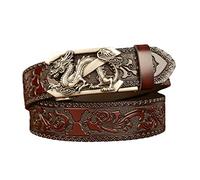 Men's Ratchet Belt, Genuine Leather Dress Embossed Belts for Men, Z Dragon Buckle, Fashion Slide Ratchet Click Casual Mens Belt for Jeans 1-3/8" (35mm) Wide,Coffee B,125cm/waist:42"~44"