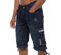 Mens Raw Combat Cargo Denim Shorts | Enzo Designer Menswear - Dark Stonewash / 42W