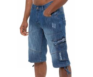 Mens Raw Combat Cargo Denim Shorts | Enzo Designer Menswear - Mid Stonewash / 34W