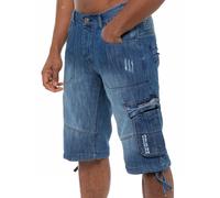 Mens Raw Combat Cargo Denim Shorts | Enzo Designer Menswear - Mid Stonewash / 46W