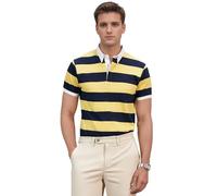 Men's Ray Flower & Navy Striped Polo Shirt Vintage-Inspired Short Sleeve Cotton Polo Breathable Casual & Sporty Tee Shirt (UK, Alpha, S, Regular, Regular, Ray Flower & Navy)