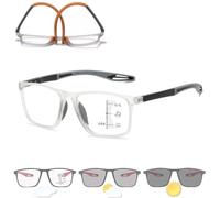 Mens Reading Glasses, Flexible TR90 Anti Blue Light Blocking Readers, Sporty Rectangular Progressive Spectacles for Men with Spring Hinges(Transparent/Gray,2.5x)