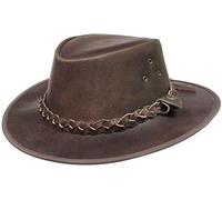 Mens Real Distressed Leather Cowboy Hats Outback Brown Hat Australian Western Style Braided Band Bush Hat with Removable Chinstrap (UK, Alpha, XL, Brown)