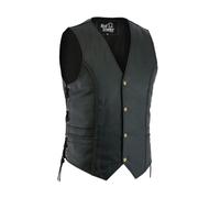 Men's Real Genuine Leather Biker Braided Vest Waistcoat with Side Laces - Durable & Stylish Motorcycle Gear (UK, Alpha, 3XL, Regular, Regular, Black)