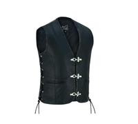 Mens Real Genuine Leather Cut Off Biker Style Vest - Australian Western Gilet Fish Hooks Motorcycle Black Braided Waistcoat -S - Black