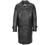 Mens Real Leather 3/4 Length Coat Double Breasted Trench Style Submarine Black (M)