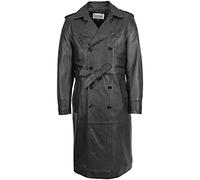 Mens Real Leather 3/4 Length Coat Trench Reefer Style Travis Black (L)