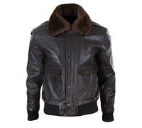 Mens Real Leather Aviator Bomber Jacket Removable Faux Fur Collar Pilot Flying Jacket - Brown 4XL