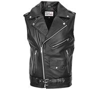 Mens Real Leather Biker Gilet Brando Style Vest Jones Black (XL)
