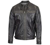 Mens Real Leather Biker Jacket Casual Cafe Racer Style Bowie (M, Rub Off)