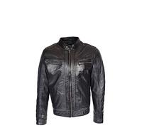 Mens Real Leather Biker Jacket Casual Cafe Racer Style Charlie Black (as8, alpha, xx_l, regular, regular)