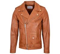 Mens Real Leather Biker Jacket Cross Zip Brando Style Johnny