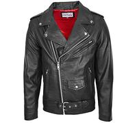 Mens Real Leather Biker Jacket Cross Zip Brando Style Johnny (2XL, Black)