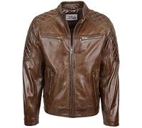 Mens Real Leather Biker Jacket Quilt Detailing Jackson (3XL, Brown)