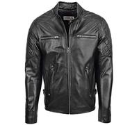 Mens Real Leather Biker Jacket Quilt Detailing Jackson (M, Black)