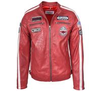 Mens Real Leather Biker Style Jacket Motorsport Racing Badges Style Bobby (UK, Alpha, 3XL, Regular, Regular, Red)