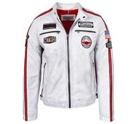 Mens Real Leather Biker Style Jacket Motorsport Racing Badges Style Bobby (UK, Alpha, XXL, Regular, Regular, Vintage White)