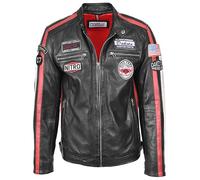 Mens Real Leather Biker Style Jacket Motorsport Racing Badges Style Bobby (UK, Alpha, XXL, Regular, Regular, Black)