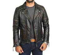 Mens Real Leather Biker Style Jacket Vintage Black Rub Off Slim Fit Designer Coat Max (Small)