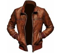 Mens Real Leather Biker Style Vintage Distressed Brown Motorcycle Classic Bomber Causal Winter Leather Jacket (as8, alpha, s, regular, regular)
