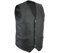 Mens Real Leather Biker Waistcoat Vest Cut - Genuine Motorcycle/Motorbike Plain Quality Design With Silver Buttons - Texpeed - Black - 7XL