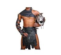 Mens Real Leather Black & Brown Gladiator Warrior Kilt Set for LARP & Cosplay - Heavy Duty Costume (Black, Waist 32")