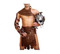 Mens Real Leather Black & Brown Gladiator Warrior Kilt Set for LARP & Cosplay - Heavy Duty Costume (Brown, Waist 38")