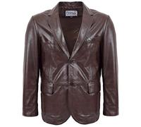 Mens Real Leather Blazer Two Button Jacket Zavi (S, Brown)