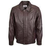 Mens Real Leather Bomber Jacket Classic Fit Blouson Style Jim (XL, Brown)
