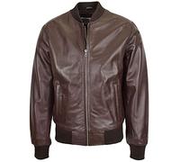 Mens Real Leather Bomber Jacket MA-1 Varsity Style Ryan (UK, Alpha, XXL, Regular, Regular, Brown)