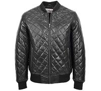 Mens Real Leather Bomber Jacket Quilted Varsity Style Warren Black (3XL)