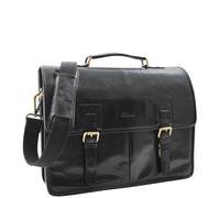 HOL Mens Leather Briefcase Cross Body Organiser Messenger Bag Buckerell Black