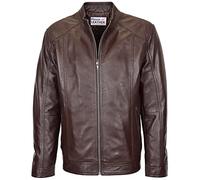Mens Real Leather Classic Jacket Casual Zip Fastening Style Matt (L, Brown)