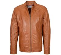 Mens Real Leather Classic Jacket Casual Zip Fastening Style Matt (S, Tan)